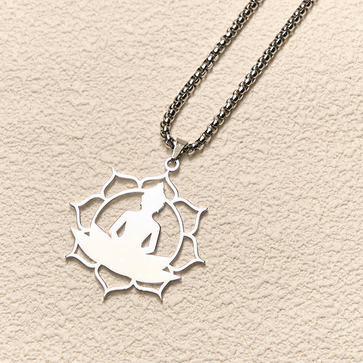 Sitzender Buddha Edelstahl Kette Lotus Anhänger Erleuchtung Meditation