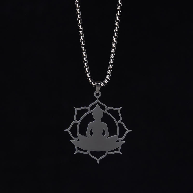 Kette Edelstahl Lotus Sitzender Buddha Anhänger silberfarben glänzend