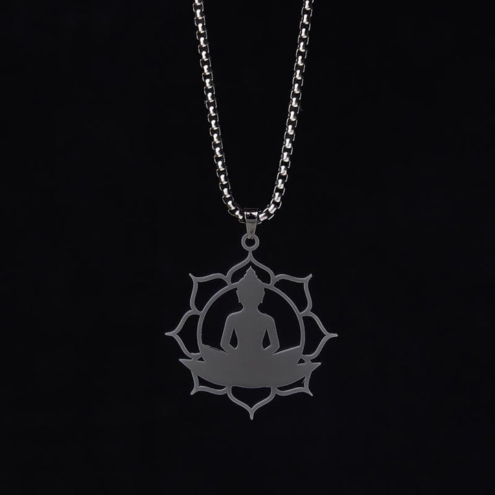 Kette Edelstahl Lotus Sitzender Buddha Anhänger silberfarben glänzend