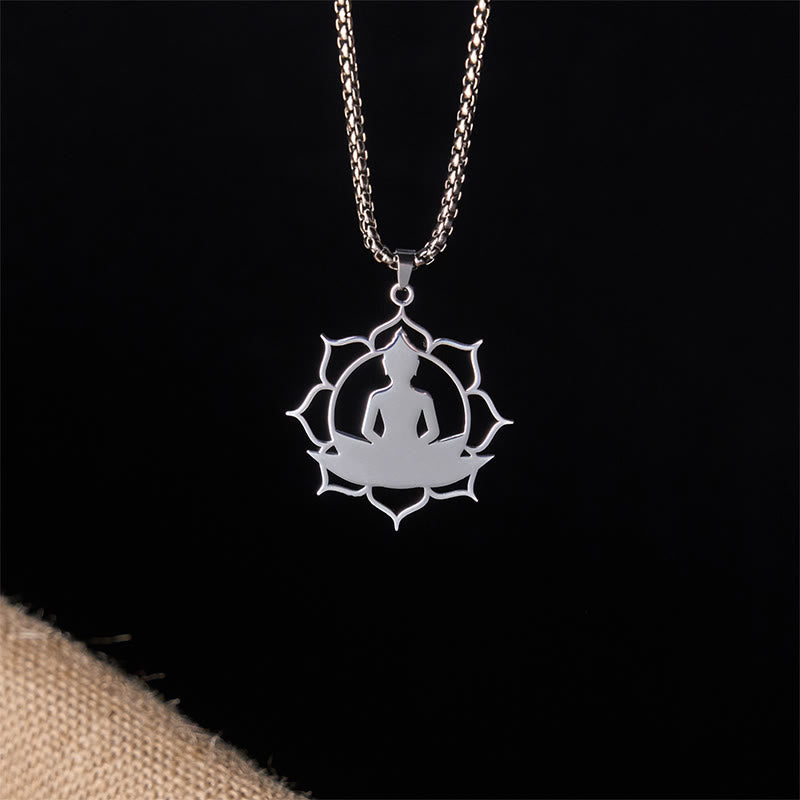 Kette Edelstahl sitzender Buddha Lotus Mandala Anhänger Erleuchtung silber