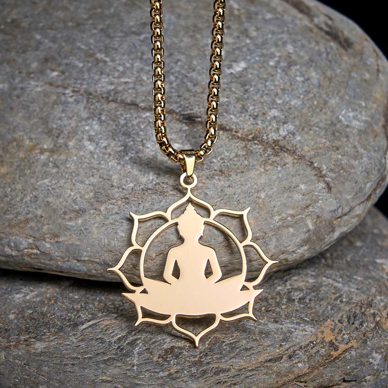 Goldene Kette mit sitzendem Buddha Lotus Anhänger Edelstahl