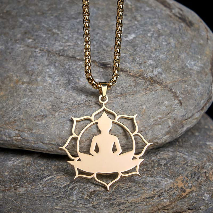 Goldene Kette mit sitzendem Buddha Lotus Anhänger Edelstahl