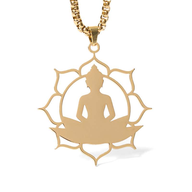 Sitzender Buddha Edelstahl Kette Lotus Anhänger Gold elegant Erleuchtung