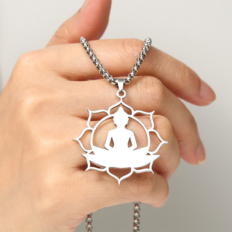 Edelstahl Kette mit sitzendem Buddha Lotus Anhänger Erleuchtung Meditation