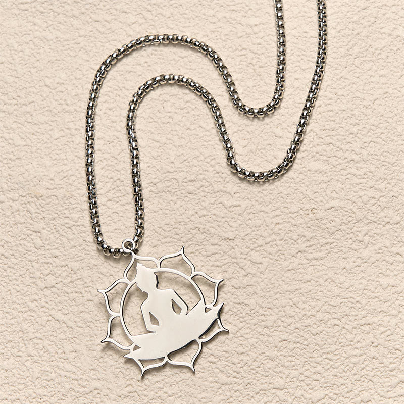 Edelstahl Kette mit Sitzender Buddha Lotus Anhänger Erleuchtung Schmuck