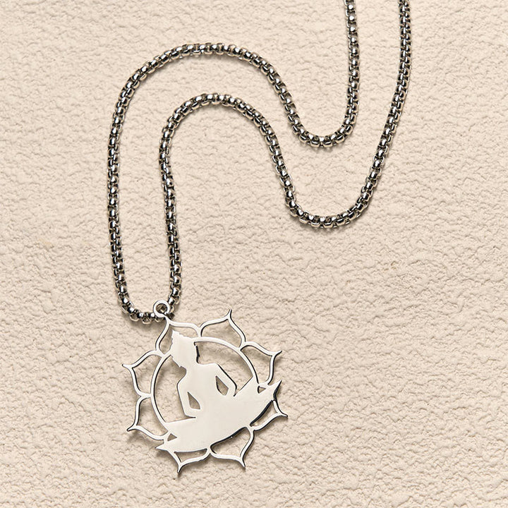 Edelstahl Kette mit Sitzender Buddha Lotus Anhänger Erleuchtung Schmuck