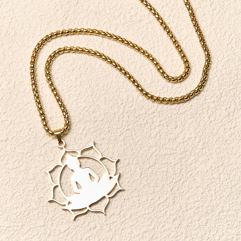 Elegante Goldkette Edelstahl Lotus Sitzender Buddha Erleuchtung Anhänger