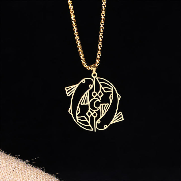 Goldene Kette mit Koi Fisch Anhänger Edelstahl Hohlraum Vintage