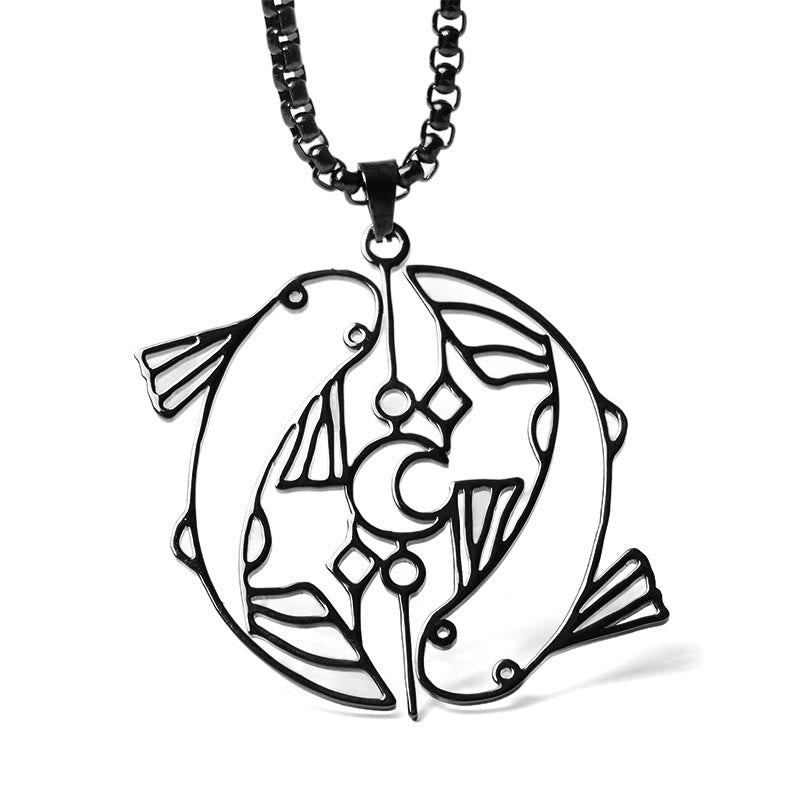 Edelstahl Kette Koi Fisch geometrischer Anhänger Vintage Hohlraum Glück