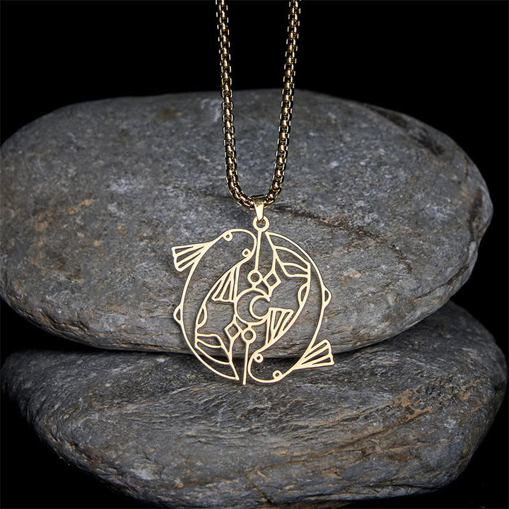 Goldene Kette Koi Fisch Anhänger Edelstahl Vintage Hohlraum Glück