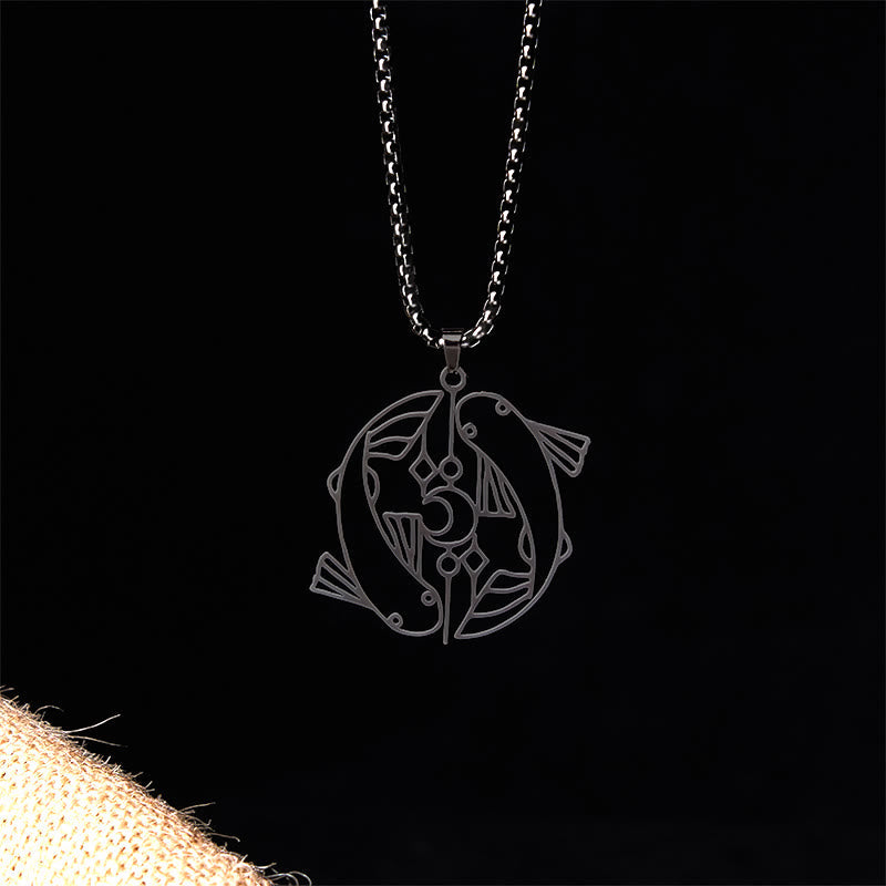 Edelstahl Kette mit Koi Fisch Anhänger Hohlraum Design Vintage Glück