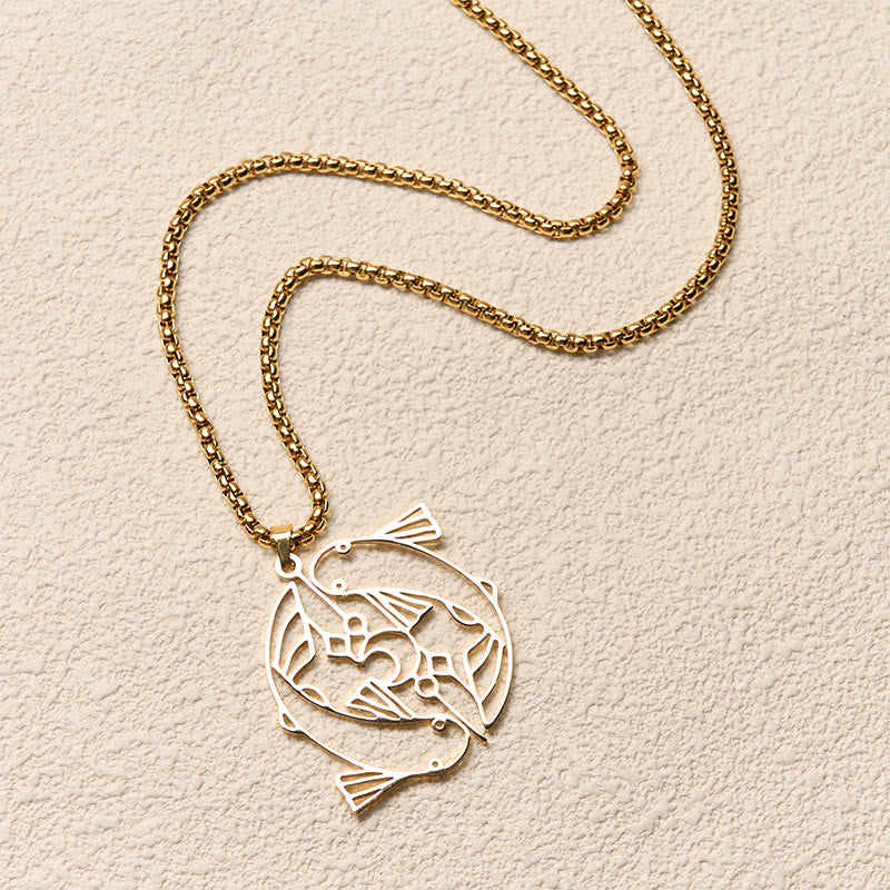 Goldene Kette mit Koi Fisch Hohlraum Edelstahl Anhänger Vintage Glück