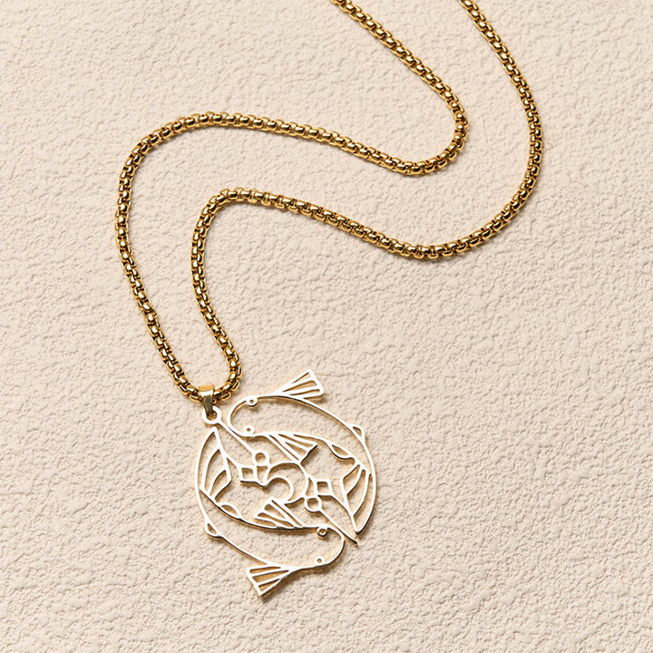 Goldene Kette mit Koi Fisch Hohlraum Edelstahl Anhänger Vintage Glück