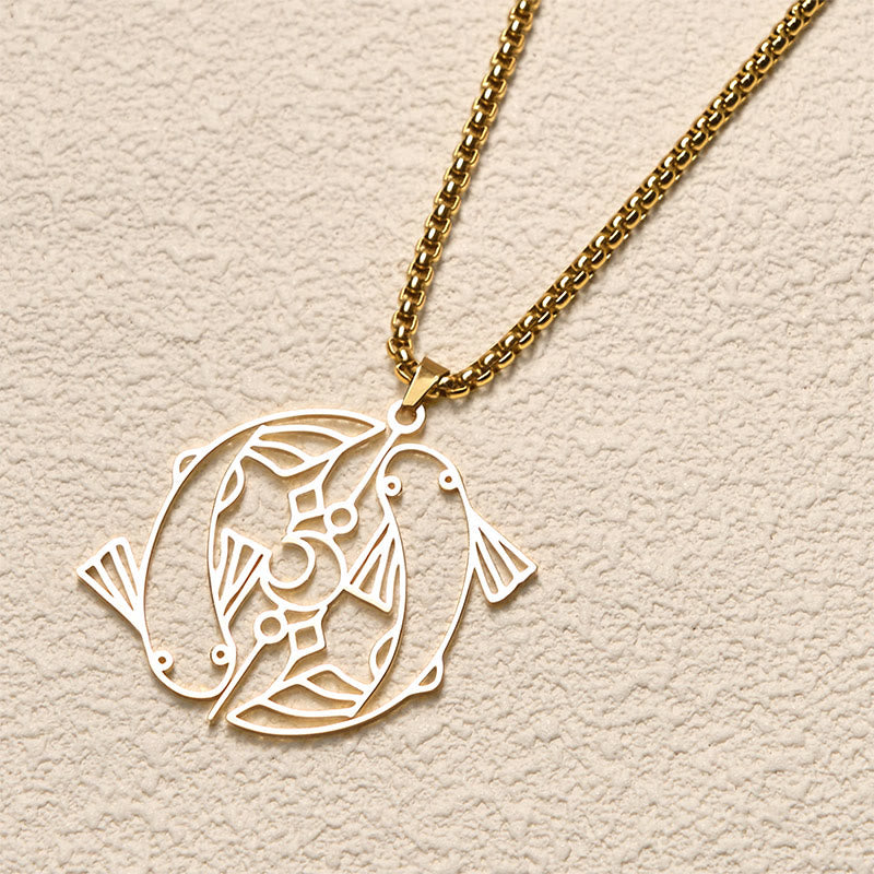 Goldene Edelstahl Kette Koi Fisch Anhänger Hohlraum Vintage Glück