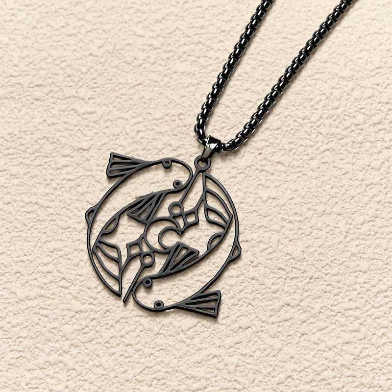 Schwarzer Koi Fisch Edelstahl Anhänger Kette Hohlraum Vintage Glück