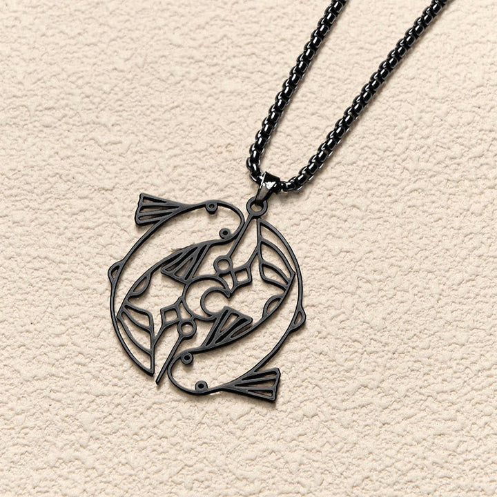 Schwarzer Koi Fisch Edelstahl Anhänger Kette Hohlraum Vintage Glück