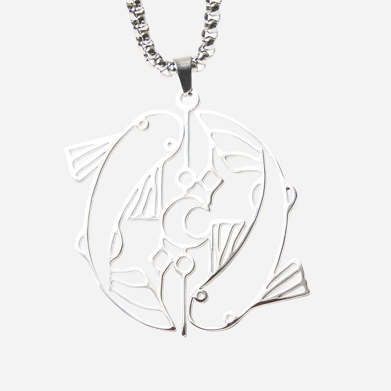 Koi Fisch Edelstahl Kette Hohlraum Anhänger silber poliert Glück