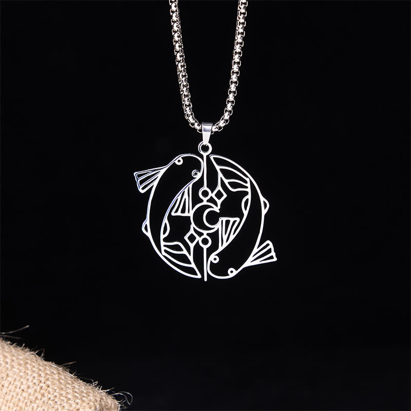 Edelstahl Kette mit Koi Fisch Anhänger Hohlraum Design Glücksbringer