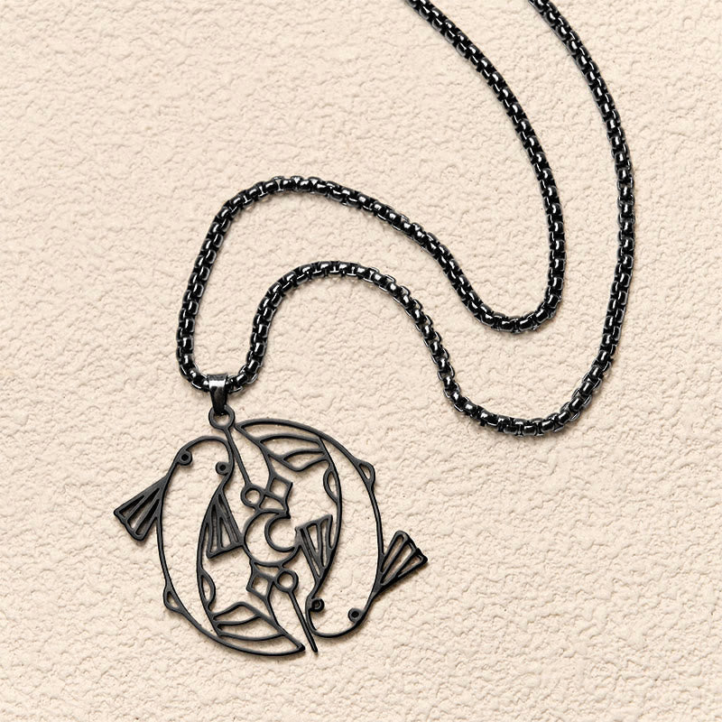 Schwarze Edelstahl Kette mit Koi Fisch Anhänger Hohlraum Vintage Glück