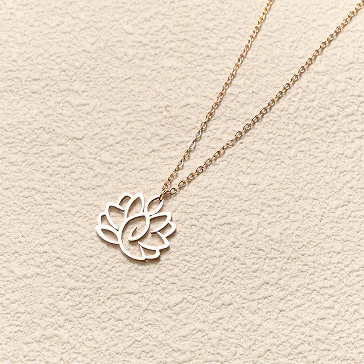 Silber Lotus Kette Edelstahl Hohlraum Anhänger Erleuchtung Schmuck