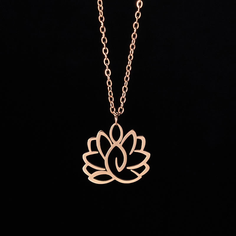 Rosegold Edelstahl Lotus Kette Anhänger Hohlraum Erleuchtung Symbol