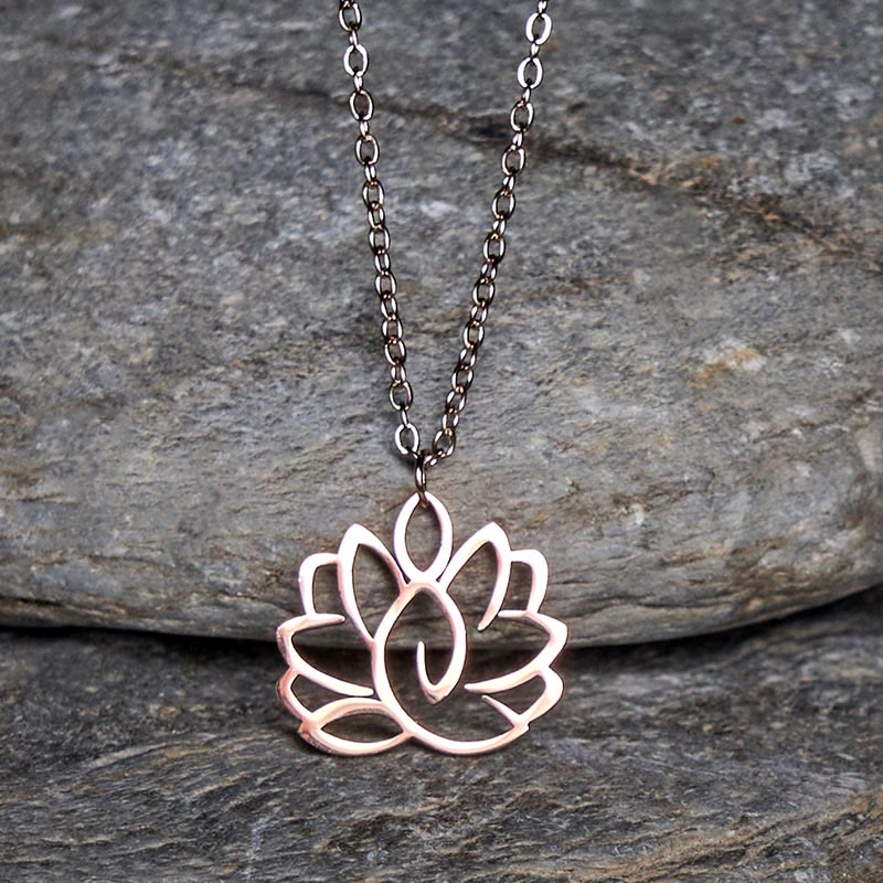 Silberne Lotus Kette Edelstahl Hohlraum Anhänger Erleuchtung Meditation
