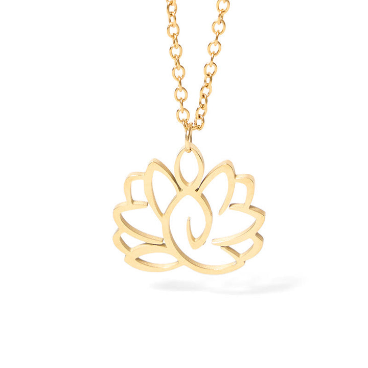 Gold Lotus Edelstahl Kette Anhänger Hohlraum Erleuchtung Halskette
