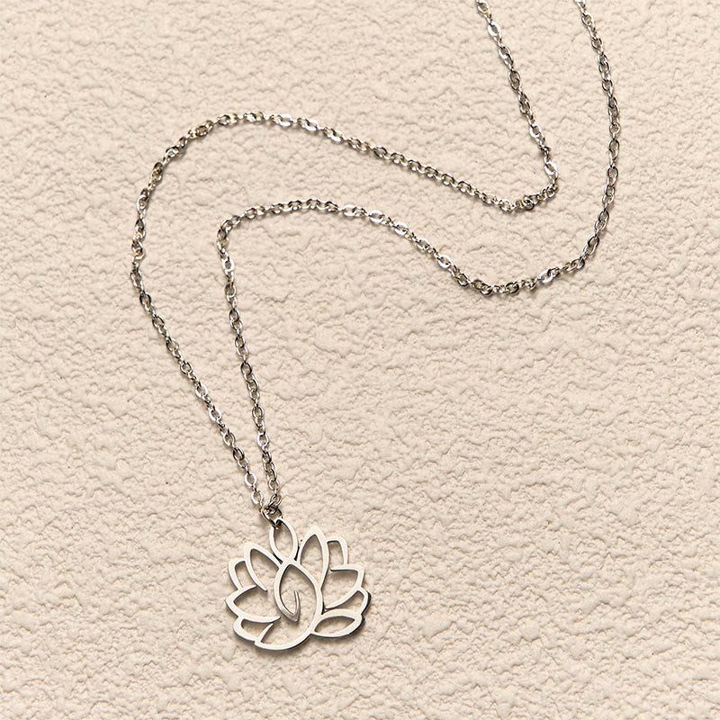 Edelstahl Kette Lotus Hohlraum Anhänger silbern elegant Erleuchtung