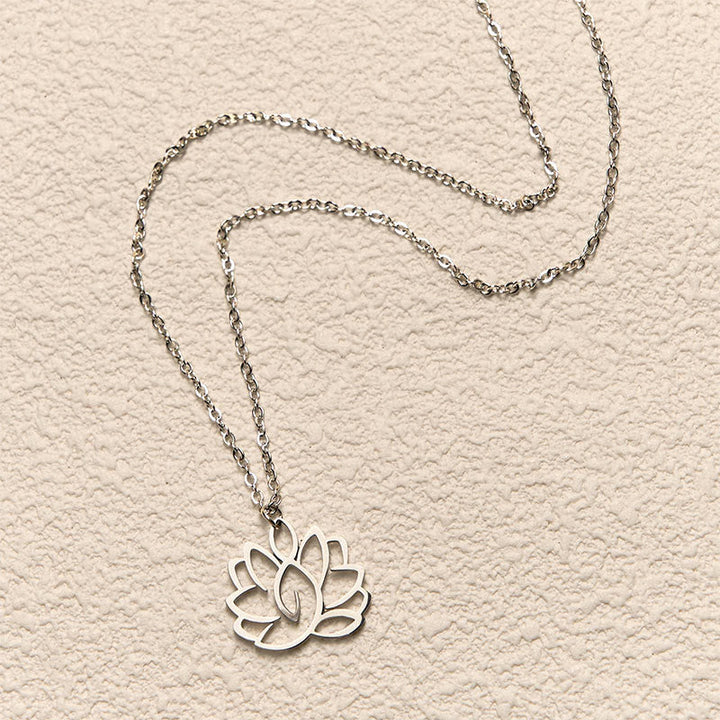 Edelstahl Kette Lotus Hohlraum Anhänger silbern elegant Erleuchtung
