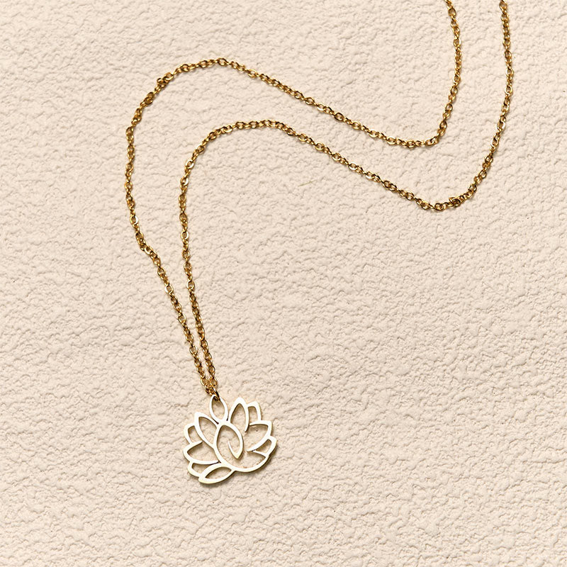 Edelstahl Kette Lotus Hohlraum Anhänger Blüte Spirituelle Erleuchtung