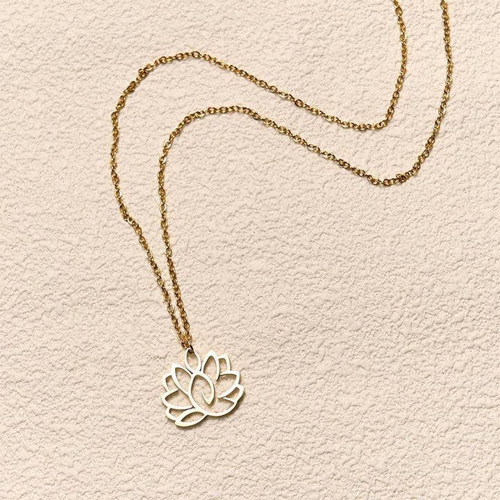 Edelstahl Kette Lotus Hohlraum Anhänger Blüte Spirituelle Erleuchtung