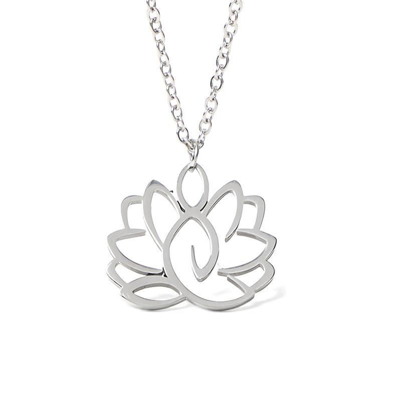 Silberne Lotus Kette Edelstahl Hohlraum Anhänger Erleuchtung