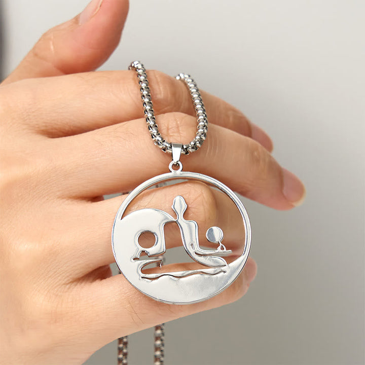 Edelstahl Yin Yang Buddha Meditationskette Anhänger Silber Balance