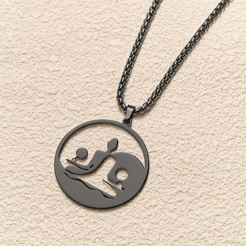 Edelstahl Kette Yin Yang Anhänger schwarzer Balance Symbol