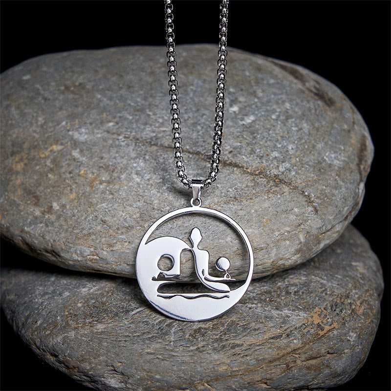 Edelstahlkette mit Yin Yang Anhänger Meditation Symbol Naturstein