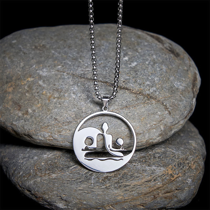 Edelstahlkette mit Yin Yang Anhänger Meditation Symbol Naturstein