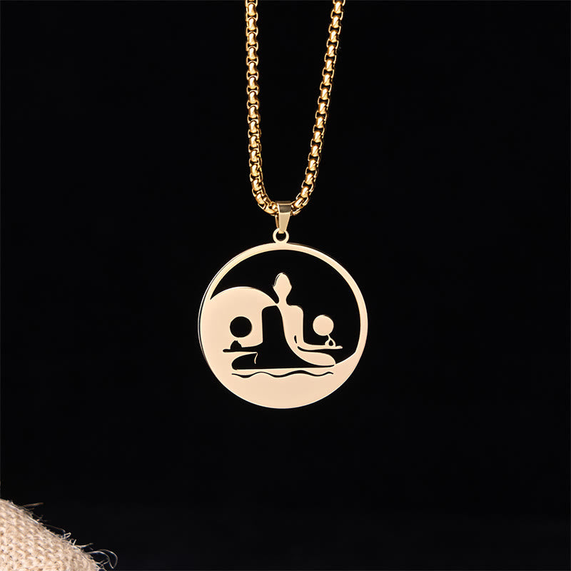 Goldene Edelstahl Kette Yin Yang Buddha Anhänger Meditation