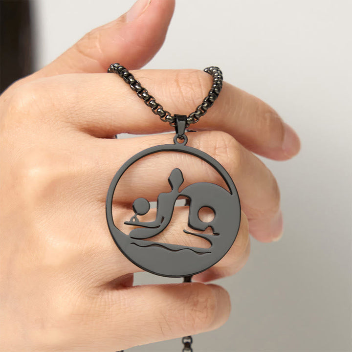 Schwarze Edelstahl Kette mit Yin Yang Anhänger Balance