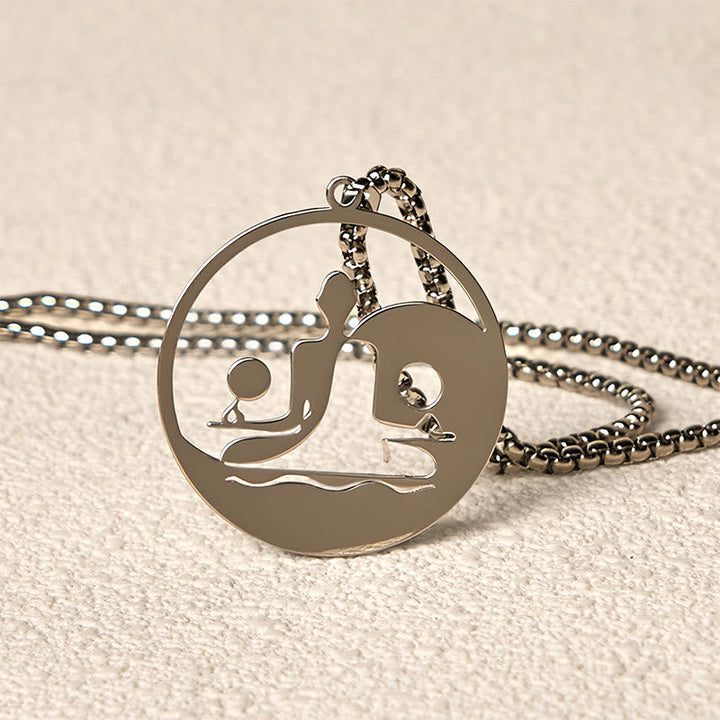 Silberne Edelstahl Kette mit rundem Yin Yang Anhänger Balance Symbol