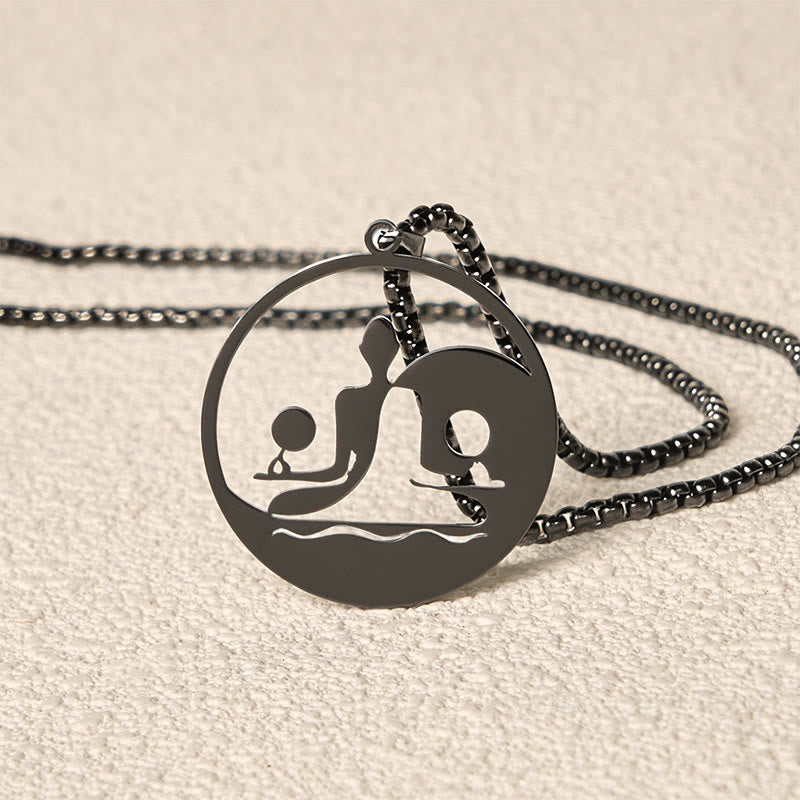 Schwarze Edelstahl Kette Yin Yang Anhänger Buddha Balance Meditation
