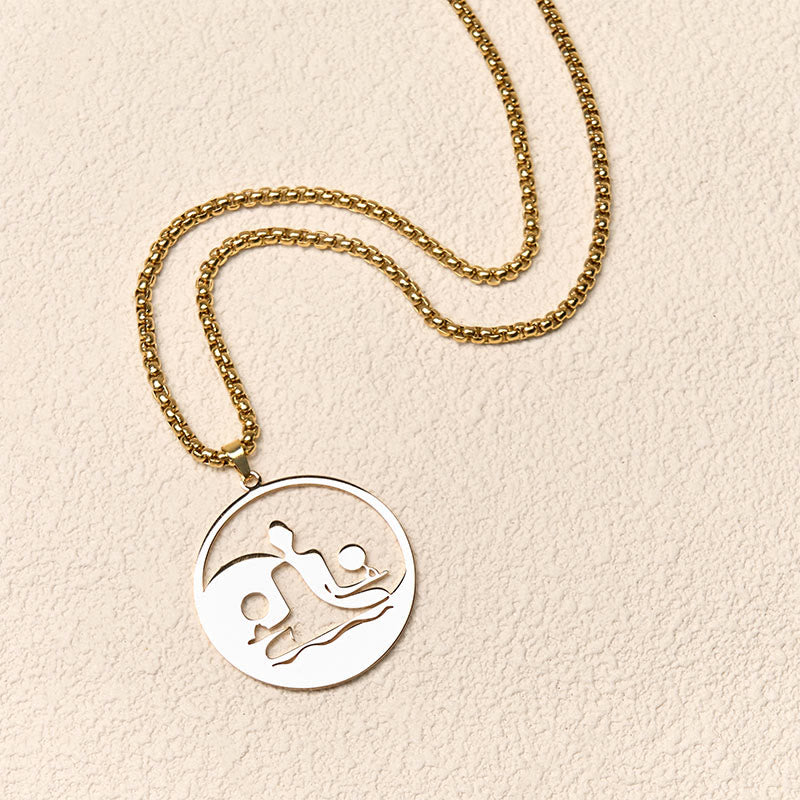 Goldene Kette mit Edelstahl Yin Yang Buddha Anhänger Hohlraum