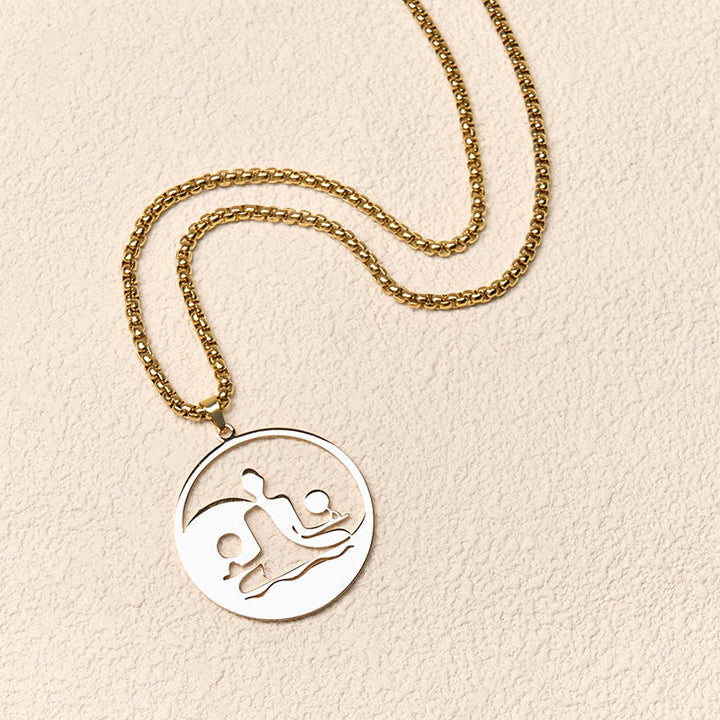 Goldene Kette mit Edelstahl Yin Yang Buddha Anhänger Hohlraum
