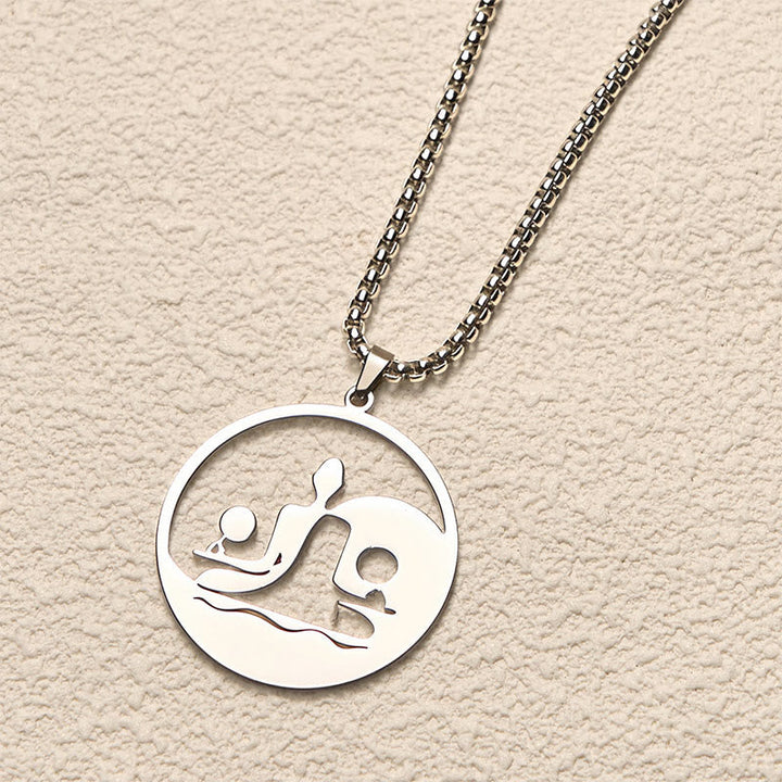 Edelstahl Kette Yin Yang Buddha Anhänger Hohlraum Balance Silber