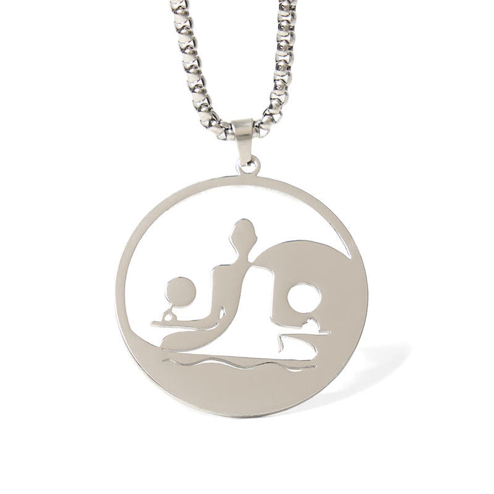 Edelstahl Kette mit Yin Yang Buddha Meditation Anhänger Hohlraum Balance