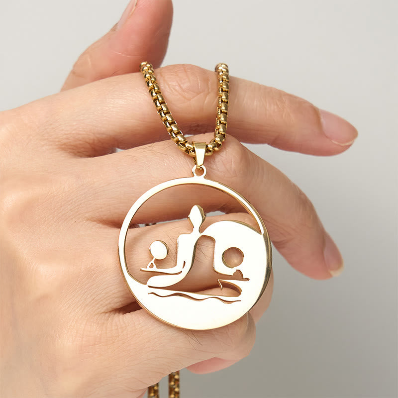 Goldene Edelstahl Kette Yin Yang Buddha Meditation Balance Anhänger