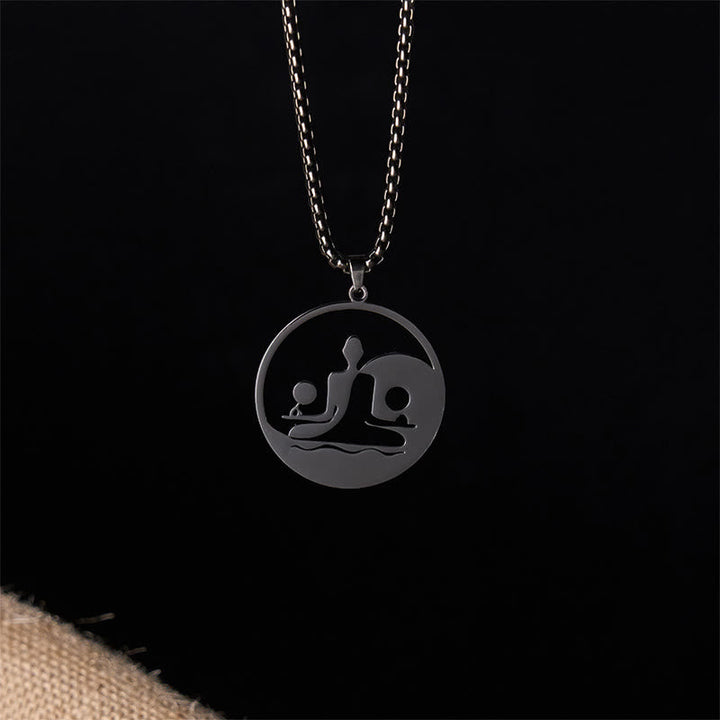 Silber Edelstahl Kette Yoga Buddha Anhänger Meditation Balance Hohlraum