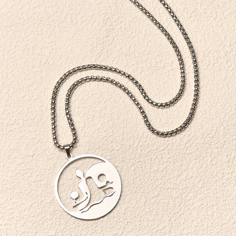 Silberne Edelstahl Kette Yin Yang Anhänger Balance Hohlraum
