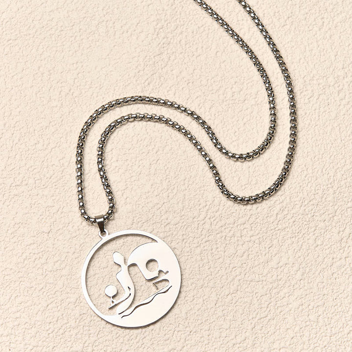 Silberne Edelstahl Kette Yin Yang Anhänger Balance Hohlraum