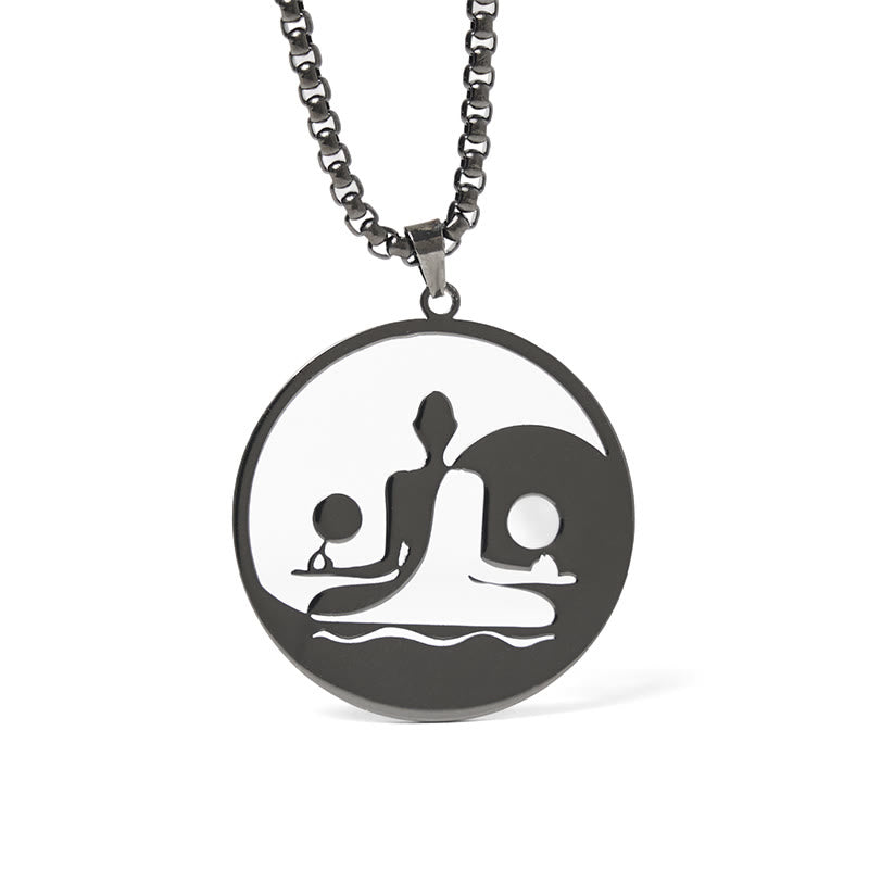 Edelstahl Buddha Kette Yin Yang Hohlraum Anhänger Meditation Balance
