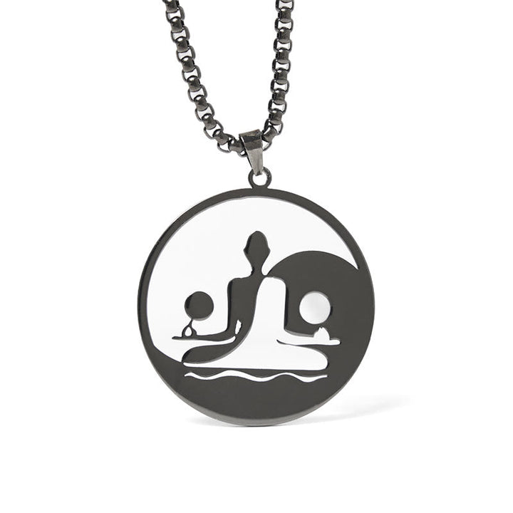 Edelstahl Buddha Kette Yin Yang Hohlraum Anhänger Meditation Balance